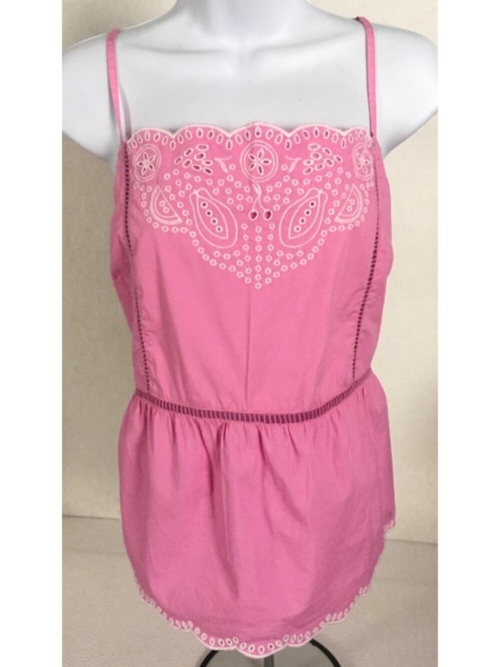 Free Assembly Scallop Tank Top Size XL 16-18  Pink w White Embroidery New w Tag